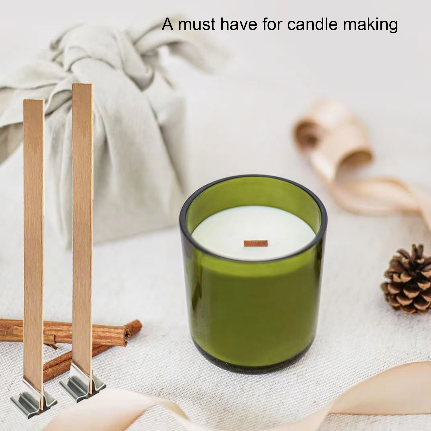 Harnico Upgraded 100 Pcs Wooden Candle Wicks 5.1 X 0.5 inch Natural Candle  Wood Wicks with Stand Candle Cores for DIY Candle Making Craft Smokeless